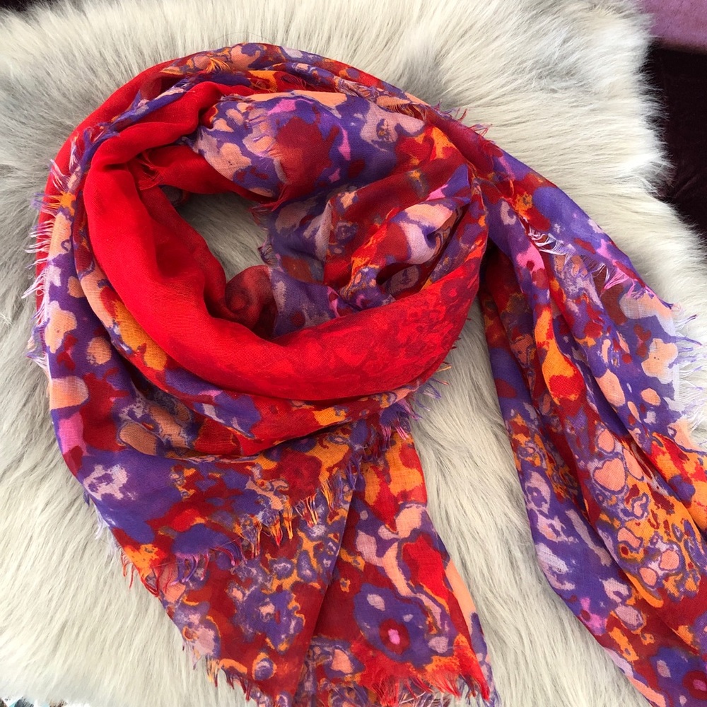 Anthropologie watercolor print scarf red, purple